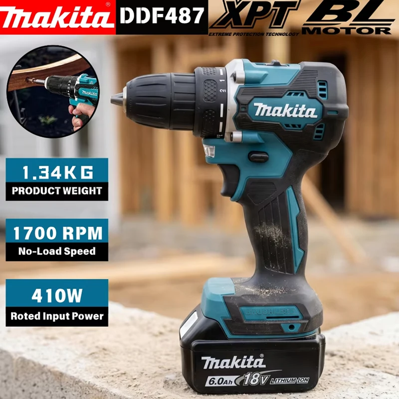 Einhell Power X Tools - Wiertarko-wkrętarka akumulatorowa Makita DDF487, bezszczotkowa, elektryczna